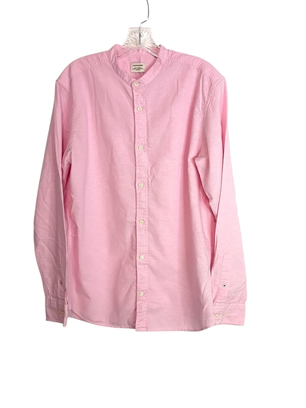 Jack Jones -Classic Linen Blend Pink Mandarine-Collar Men's Shirt - L